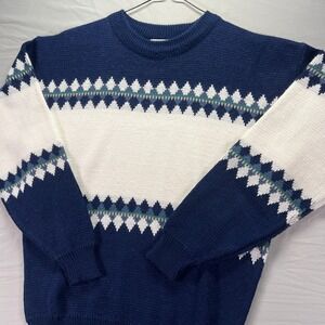 Vintage Grandpa Sweater Mens Small Acrylic Knit Nordic Ski Geometric Sears 90s